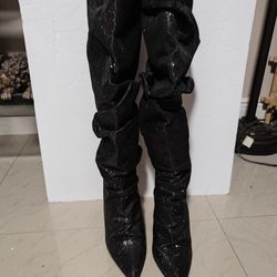 Hollywood Shimmering Pewter Black Metallic Boots Size 8.5