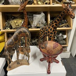Kenyan Wood and Stone Carved Giraffes