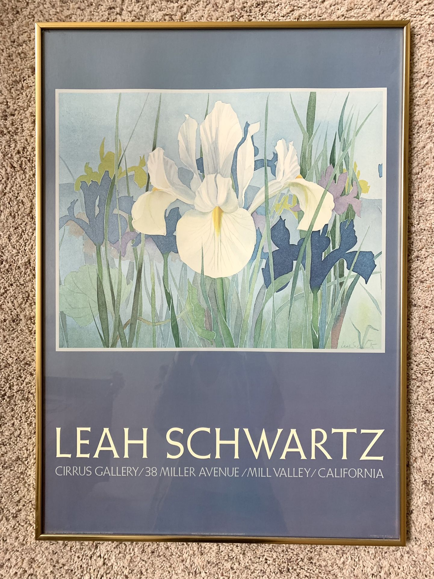 • vintage gold framed leah schwartz watercolor litho •