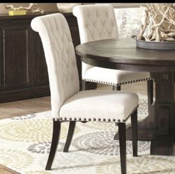 Beige tufted Dining table chairs with bench