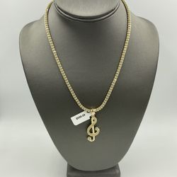 10kt Yellow Gold 18” Diamond-Cut Beaded Link 17.1gr w/ 10kt Music Clef Charm 4.0gr