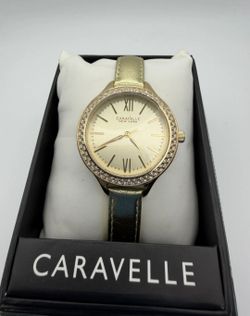 Bulova Caravelle Gold Women’s Watch Crystal Bezel Leather Band