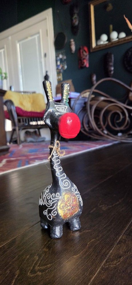 Indonesian Black and Red Carved Giraffe