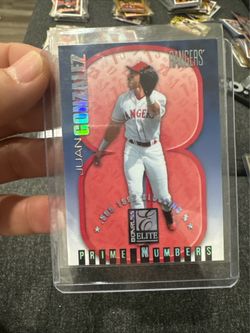 1998 Donruss Elite PRIME NUMBERS SAMPLE Juan Gonzalez Rangers RARE PROMO #5  of 12