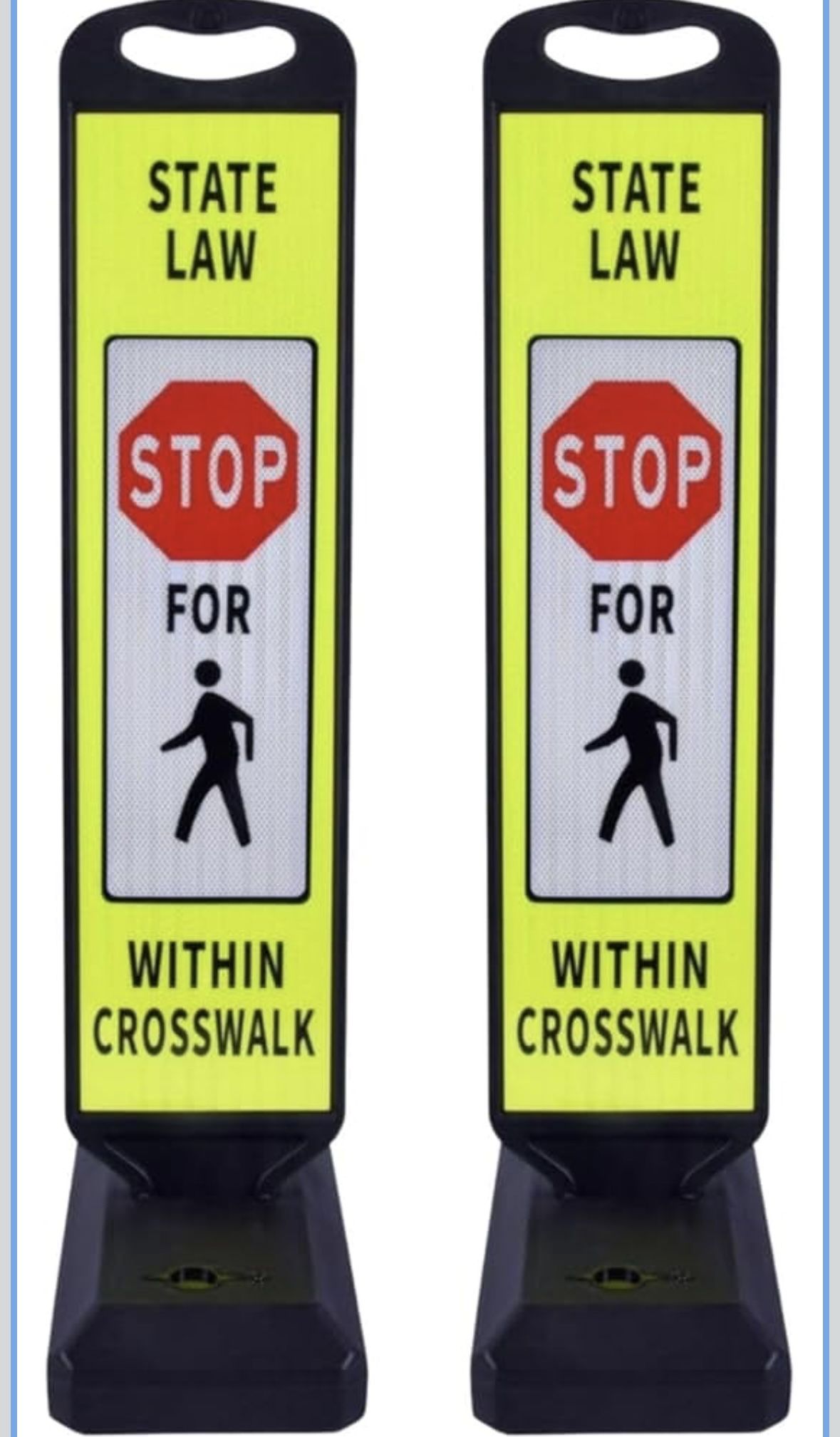 Pedestrian Crosswalk Sign with Heavy Weighted Water-Filled Base - 2 Sets, Reflective Safety Traffic Sign for Sidewalks, Parking Lots, and Roadways, Du