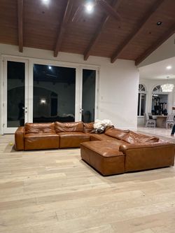 Large Cognac Leather Sectional Sofa