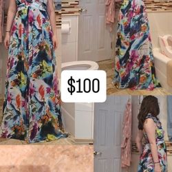 Betsy Adam Asymmetrical Floral Evening Dress