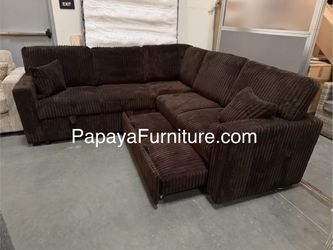 New! Dark Brown Sectional Sofa Bed, Sleeper spa, Plush Corduroy Sectional Sofa, Sofabed, Sofa Bed, Sectional Sofa With Pull-out Bed And Storage USB