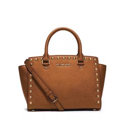 MICHAEL KORS Selma Studded Medium Satchel Luggage Gold 