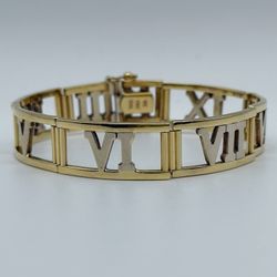 14k Two Tone solid Gold Fashion Roman Numeral Bracelet Italy 7.5” 13mm