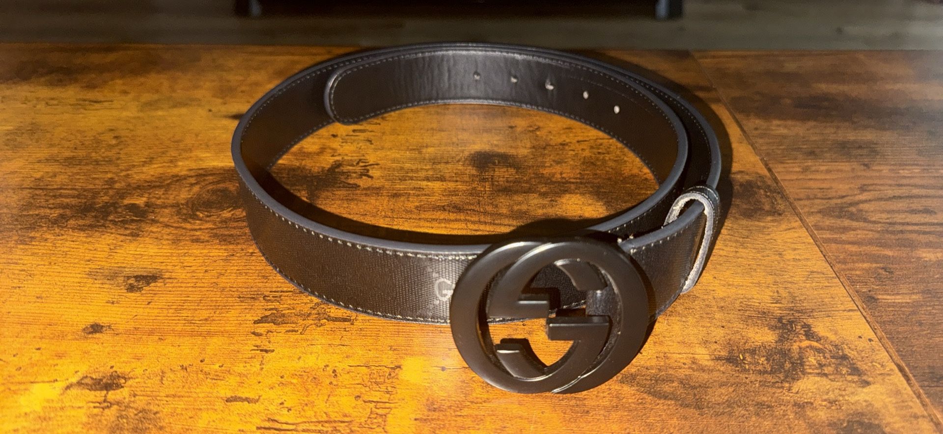 Gucci Belt: Black GG Pattern Leather For Men Seize Medium