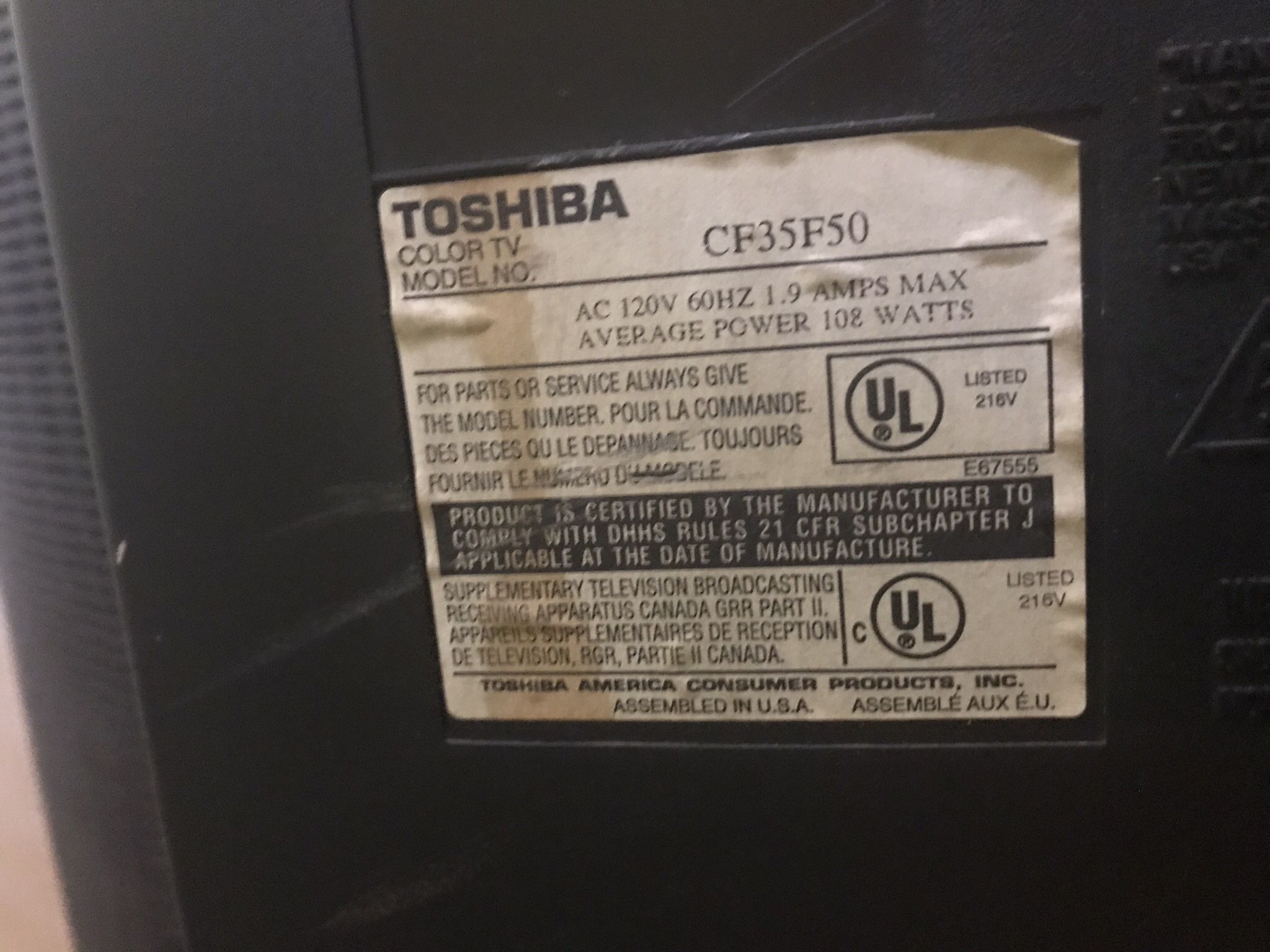 Toshiba 32 In CRT Tv