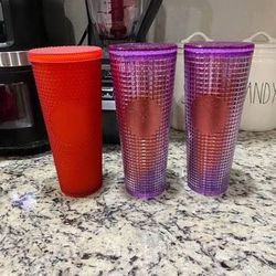 NEW Starbucks Pink Purple Sparkle Grid Tumbler 24 oz (please see all photos)$10 for all three