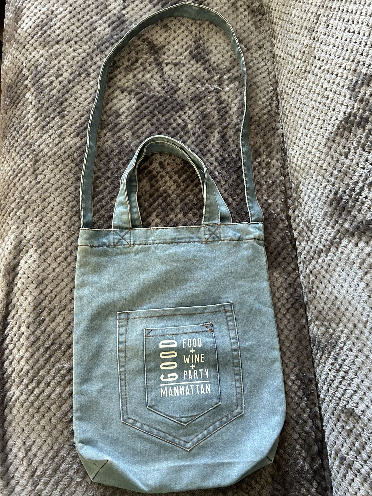 Good Food + Wine + Party Denim Tote Bag 