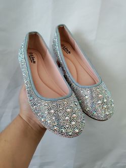 Denim Slip On Rhinestone Dressing Shoes Memory Foam Kids Size 4y New
