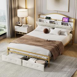 Queen White and Gold bedframd