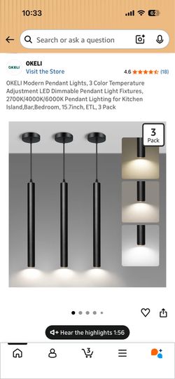 3-Pack Modern Pendant Lights, LED Dimmable