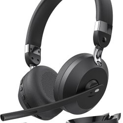 Wireless Headset, Bluetooth Headset with Noise Cancelling Microphone & Charging Base, 2 Ports Hub Wireless Headset with Mic for Work from Home/Office/