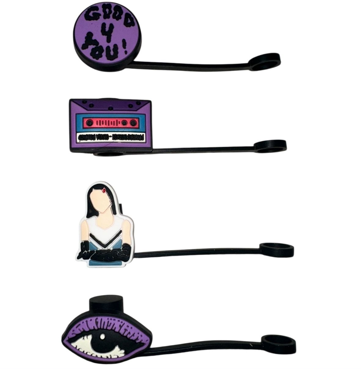 Olivia Rodrigo Stanley Cup Toppers Set of 4 Good 4 U Purple Rubber Lid Charms