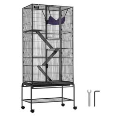 VEVOR 69" Rolling Metal Ferret Cage, Large 4-Tier Cage, Small Animal Cage with Ramps & Tray, Easy to Set up for Pet Mice, Hamster, Guinea Pig, Chinchi