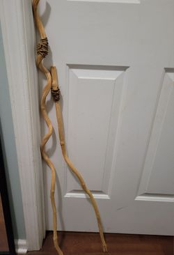 Pair Natural Twisted Wood Walking Sticks 42" & 34" Rustic Handmade Hiking