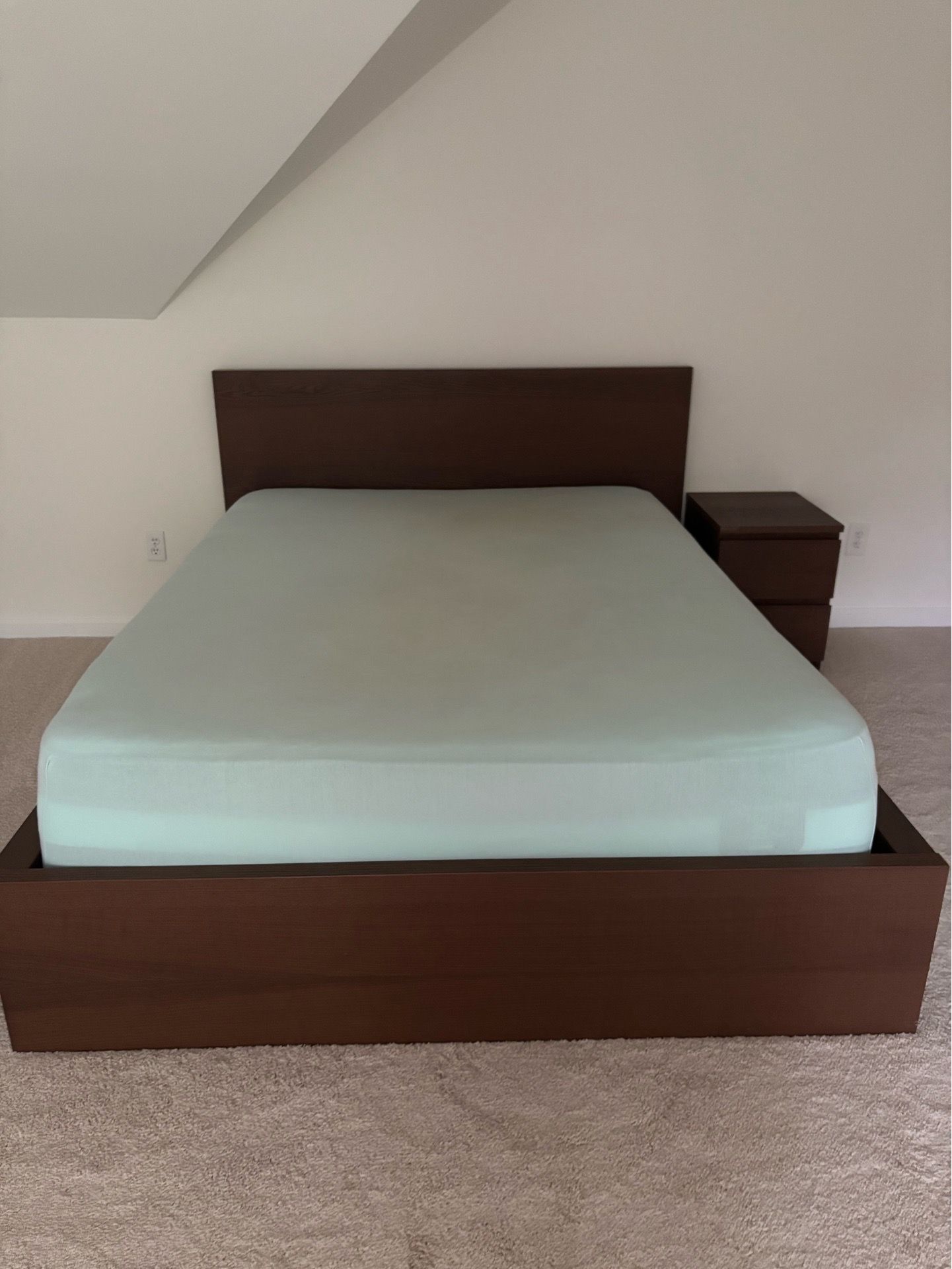 Bed frame, mattress, and night stand