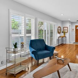 Blue armchair / used for staging a home