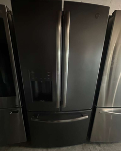 GE French Door Fridge – Black Stainless, Ice & Water Dispenser