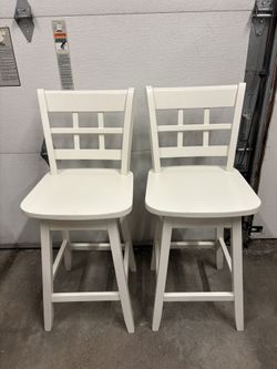 Pair of White Swivel Bar Stools