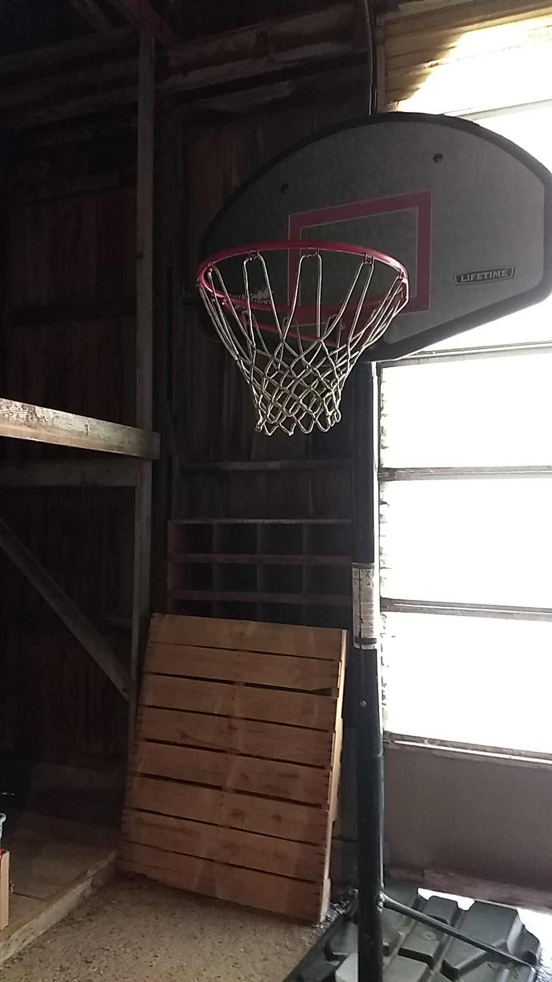 Basketball hoop and pole lifetime.