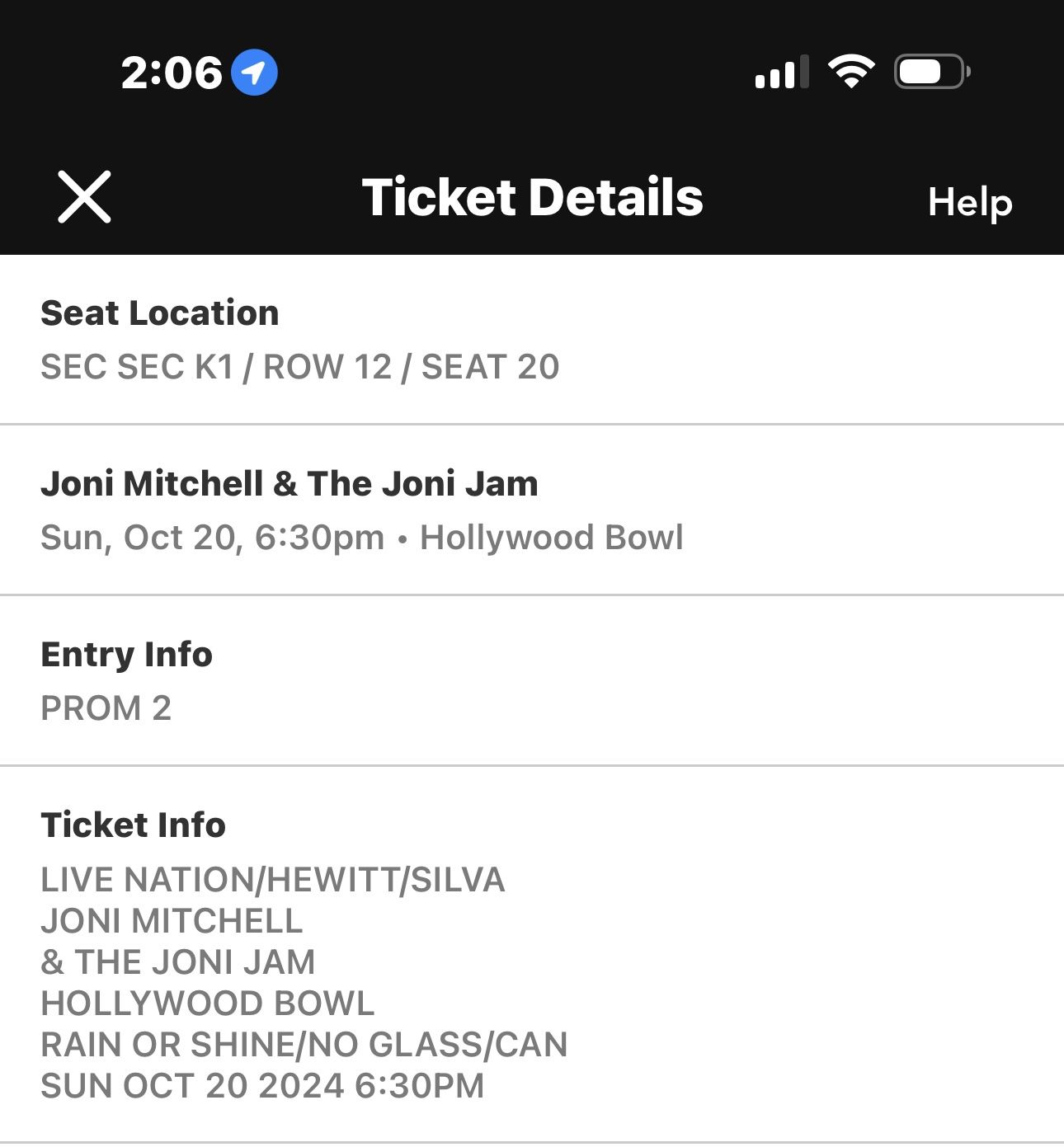 Joni Mitchell @ Hollywood Bowl 10/20/24 630pm