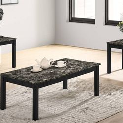Brand New Black Marble Top 3pc Coffee Table Set