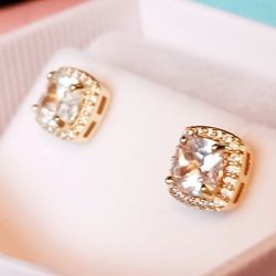 Beautiful Square Halo Cubic Zirconia Stud Earrings,  Lots Of Sparkle ✨️ With These.