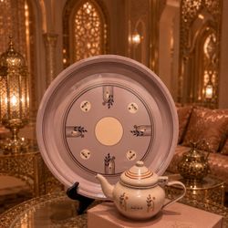 Original Vintage Fine Art SET 17” Tray and Arab Arabic Green Tea Pot Middle East / Eastern Teapot Decorator Display Decor HILLCREST / UNIVERSITY HEIGH