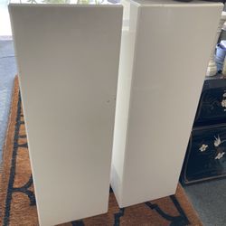Great Vintage PAIR of Custom Made White Mid Century Modern MCM Cube Pedestal Tables, 36” Tall x 12” Square Top. The 2 Just $200. 