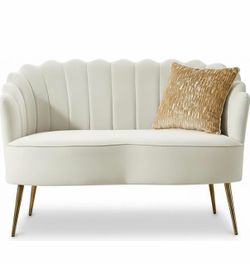 HULALA HOME Modern Velvet Loveseat Sofa with Flower Shaped Back, Comfy Upholstered 2-Seater Sofa