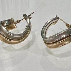 💫 14k Two Tone REAL GOLD Yellow & White Hoop Earrings 3.4 Grams