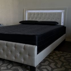 Brand New Queen Size Beige LED LIGHT Bed Frame With New Mattress/Fast Delivery
