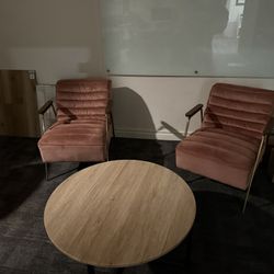 2 Pink Chairs And Round Table Set 