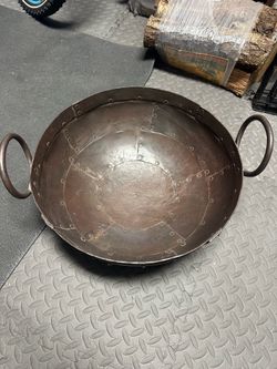 Large 18” brown metal bowl with handles