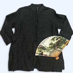 Eileen Fisher Small Dark Gray Linen Cotton Asian Frog Button Jujutsu Kaisen Top
