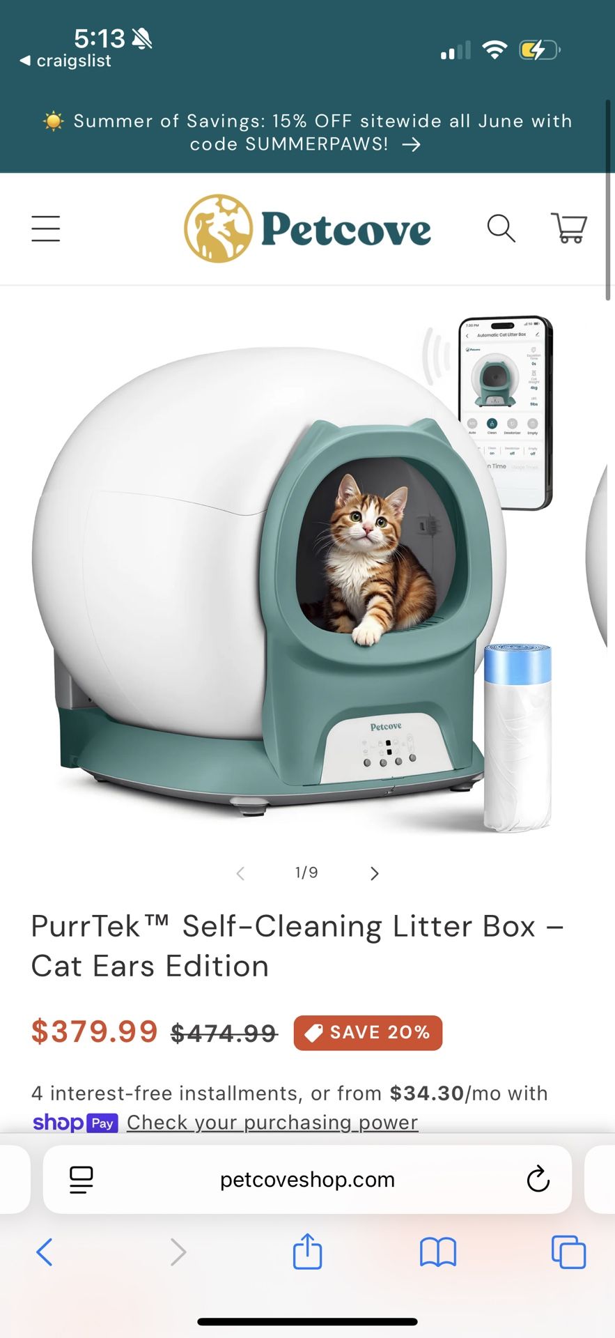 NEW! Unopened box. Petcove Purrtek cat litter robot 5g Model