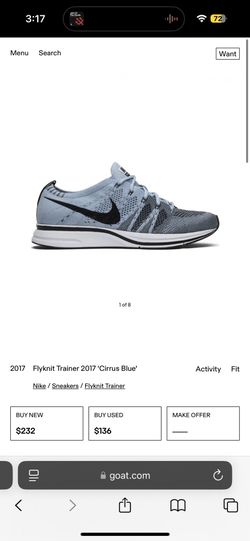  Nike Flyknit Trainer 2017 'Cirrus Blue Size 11.5