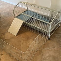Spacious Cage w/ Playpen/Courtyard, Feeding Bowl/Cage, and Waterbottle For Small Animals 