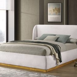 Brand New White & Natural Oak Queen Platform Bed Frame 