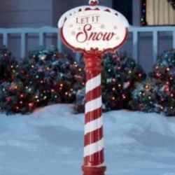 3.5 ft LED Red and White Christmas Sign with Timer Yard Sculpture
