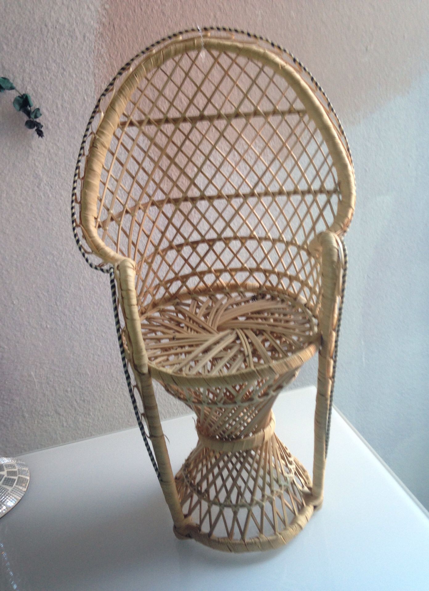 Wicker peacock chair plant holder