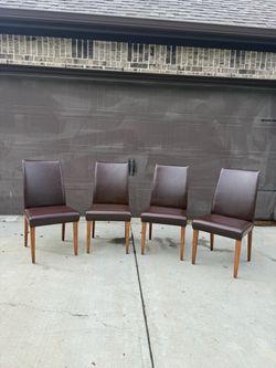 4 MCM Style Brown Leather Dining Chairs