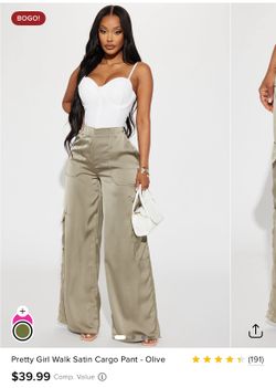Pretty Girl Walk Satin Cargo Pant - Olive Fashion Nova