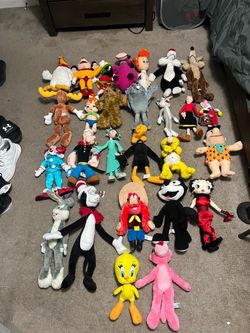 Vintage Cartoon Character Plush Lot – Looney Tunes, Popeye, Flintstones, ALF & More